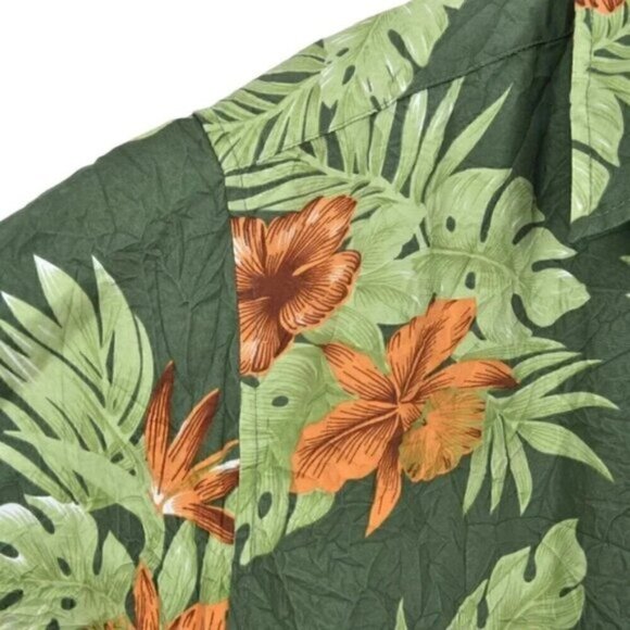 STOKED Hawaiian Short Sleeve Shirt Button Down Green Orange Crinkle Size XL - Picture 3 of 8